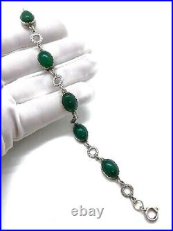 Vintage Scottish Sterling Silver Green Chrysoprase Etched Link Bracelet