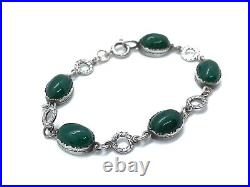 Vintage Scottish Sterling Silver Green Chrysoprase Etched Link Bracelet