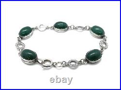 Vintage Scottish Sterling Silver Green Chrysoprase Etched Link Bracelet