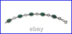 Vintage Scottish Sterling Silver Green Chrysoprase Etched Link Bracelet