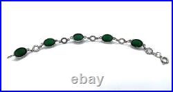 Vintage Scottish Sterling Silver Green Chrysoprase Etched Link Bracelet