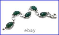 Vintage Scottish Sterling Silver Green Chrysoprase Etched Link Bracelet