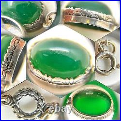 Vintage Scottish Sterling Silver Green Chrysoprase Etched Link Bracelet