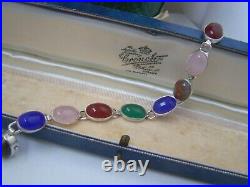 Vintage Scottish Sterling Silver Moss Agate Chrysoprase Carnelian 7.5 Bracelet