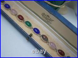 Vintage Scottish Sterling Silver Moss Agate Chrysoprase Carnelian 7.5 Bracelet