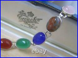 Vintage Scottish Sterling Silver Moss Agate Chrysoprase Carnelian 7.5 Bracelet