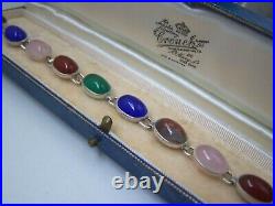 Vintage Scottish Sterling Silver Moss Agate Chrysoprase Carnelian 7.5 Bracelet