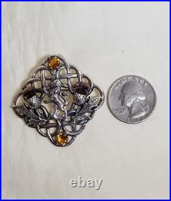 Vintage Scottish Sterling Silver Pin With Citrine 1957