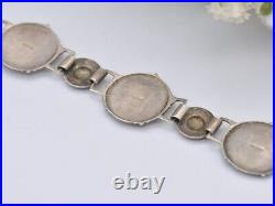 Vintage Scottish Sterling Silver Rose Enamel Panel Link Bracelet Celtic Silver