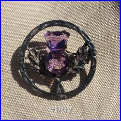 Vintage Scottish Thistle amethyst brooch Robert Allison sterling silver