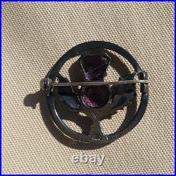 Vintage Scottish Thistle amethyst brooch Robert Allison sterling silver