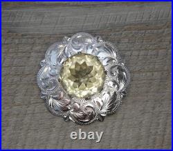 Vintage Scottish WBS Silver Sterling Large 28ct Citrine Kilt Pin Brooch c1967