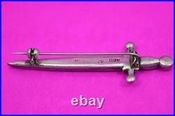 Vintage Scottish sterling silver Brooch Hardstone Sword R A Edinburgh 1965