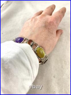 Vintage Silver Scottish Agate Stone Bracelet Citrine with safety chain 7.5