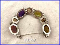 Vintage Silver Scottish Agate Stone Bracelet Citrine with safety chain 7.5