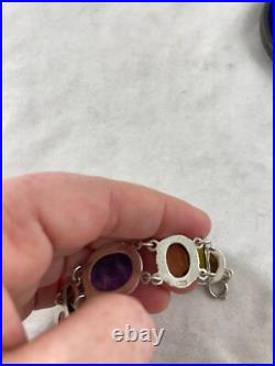 Vintage Silver Scottish Agate Stone Bracelet Citrine with safety chain 7.5