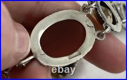 Vintage Silver Scottish Agate Stone Bracelet Citrine with safety chain 7.5