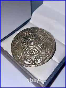 Vintage Solid Sterling Silver Scottish Engraved Viking Shield Pin HALLMARKS