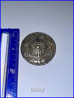 Vintage Solid Sterling Silver Scottish Engraved Viking Shield Pin HALLMARKS