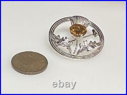 Vintage Sterling Silver Brooch 925 Jewellery Scottish Thistle Citrine 6.15g