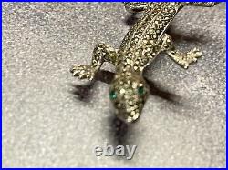 Vintage Sterling Silver Brooch Marcasite Lizard Emerald Eyes Scottish 7.29g