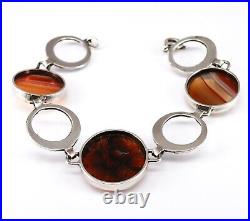 Vintage Sterling Silver Celtic Scottish Agate Bracelet Beautiful Design