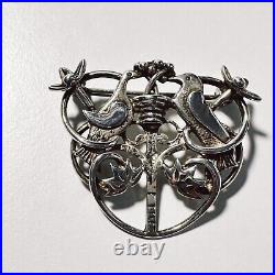 Vintage Sterling Silver Ola Gorie Tree Of Life Brooch Lovebirds Scottish (t5)