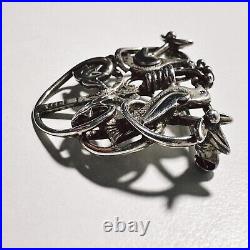 Vintage Sterling Silver Ola Gorie Tree Of Life Brooch Lovebirds Scottish (t5)