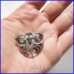 Vintage Sterling Silver Ola Gorie Tree Of Life Brooch Lovebirds Scottish (t5)