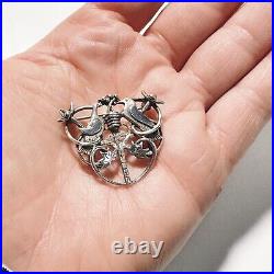 Vintage Sterling Silver Ola Gorie Tree Of Life Brooch Lovebirds Scottish (t5)