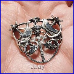 Vintage Sterling Silver Ola Gorie Tree Of Life Brooch Lovebirds Scottish (t5)