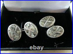 Vintage Sterling Silver Scottish Aberdeen Granite Agate Cufflinks h/m1926 + box