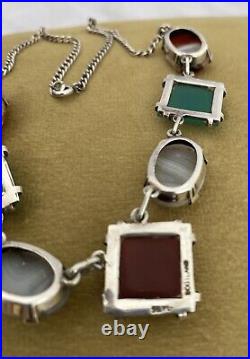 Vintage Sterling Silver Scottish Agate Necklace Banded Montrose Chrysoprase 16in