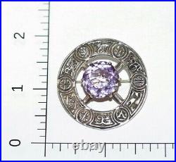 Vintage Sterling Silver Scottish Amethyst Pin Brooch by Robert Allison