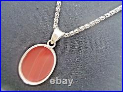 Vintage Sterling Silver & Scottish Banded Agate Pendant + 21 Heavy Stg. Chain