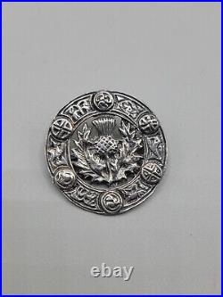 Vintage Sterling Silver Scottish Brooch Kilt Pin Thistle & Celtic Ornament
