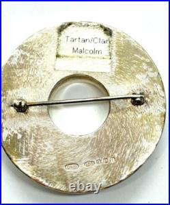 Vintage Sterling Silver Scottish Clan Malcolm Tartan Brooch 24.6 grams