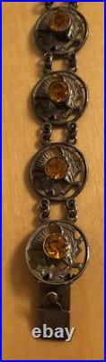 Vintage Sterling Silver WBS Celtic Scottish Thistle Citrine Gemstone Bracelet