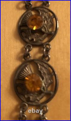 Vintage Sterling Silver WBS Celtic Scottish Thistle Citrine Gemstone Bracelet