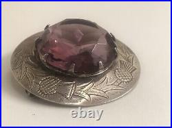 Vintage Sterling Silver brooch with large purple Paste Stone scottish, BR48