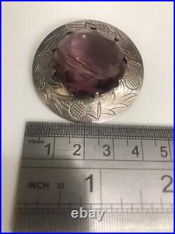 Vintage Sterling Silver brooch with large purple Paste Stone scottish, BR48