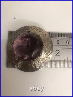 Vintage Sterling Silver brooch with large purple Paste Stone scottish, BR48