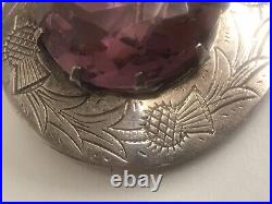 Vintage Sterling Silver brooch with large purple Paste Stone scottish, BR48