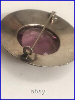 Vintage Sterling Silver brooch with large purple Paste Stone scottish, BR48