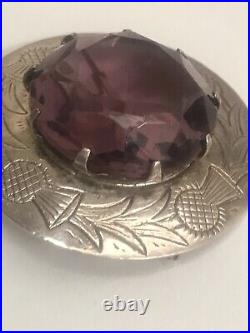 Vintage Sterling Silver brooch with large purple Paste Stone scottish, BR48