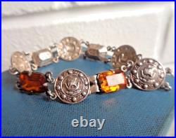 Vintage Stg. Silver Citrine Iona Viking Ship Scottish Bracelet c. 1960s Ward Bros