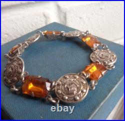 Vintage Stg. Silver Citrine Iona Viking Ship Scottish Bracelet c. 1960s Ward Bros