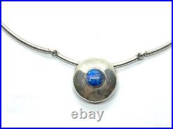 Vintage TJL Hallmarked Scottish Sterling Silver Labradorite Choker Necklace 43g