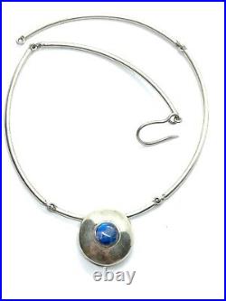 Vintage TJL Hallmarked Scottish Sterling Silver Labradorite Choker Necklace 43g