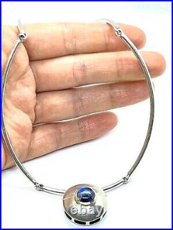 Vintage TJL Hallmarked Scottish Sterling Silver Labradorite Choker Necklace 43g